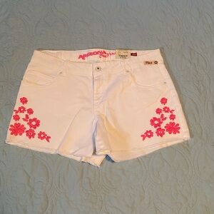 Arizona Jean Co Girls Shortie Shorts Pink Embroidered Flowers Sz 18.5 (Plus)